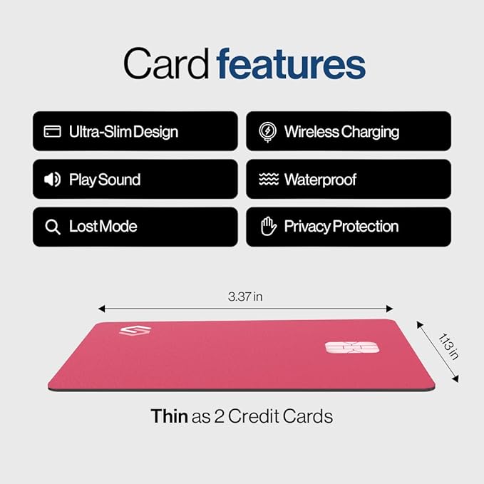 Wallet Tracker Card - Apple MFI Certified & Works with Apple Find My Tracking Card for Wallet Tag Rechargeable IP68 Waterproof 0.07in Slim Item Finder (Pink PRO (Pack of 1))