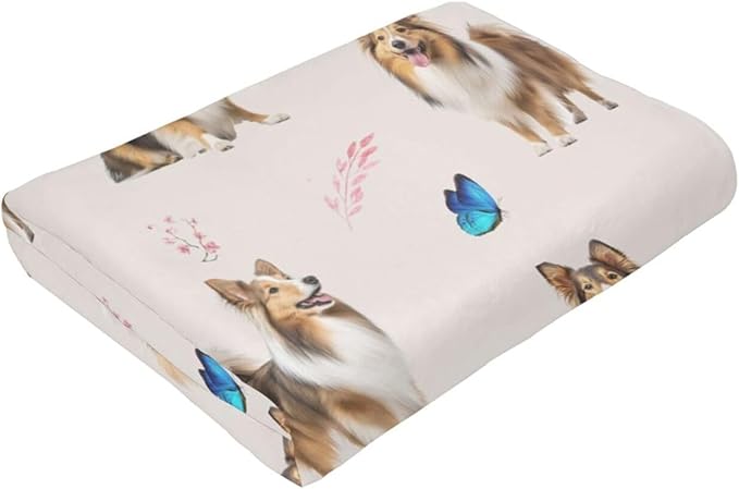 Sheltie Shetland Sheepdog Throw Blanket Dogs Lover Flannel Blankets Plush Super Soft Cozy Warm Decor Gifts for Boys Girls Kids Adults Men Women 50" x 60"