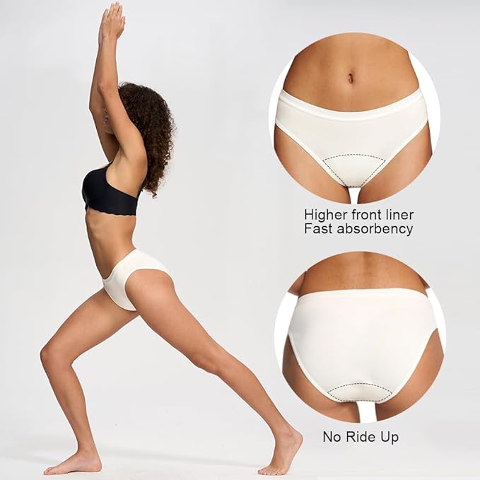 Battewa Leak Proof Underwear for Women Incontinence Underwear Teens Ladies Cotton Leakproof Panties Bikini Absorbent 40ml,3Pack (3White,2X-Large)