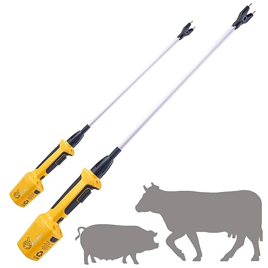 Rechargeable Cattle Prod for Cows Sheep Electric Livestock Prod for Cow Dog Hog Animal Prod with 43″ Flexible Shaft (Total 53 INCH)