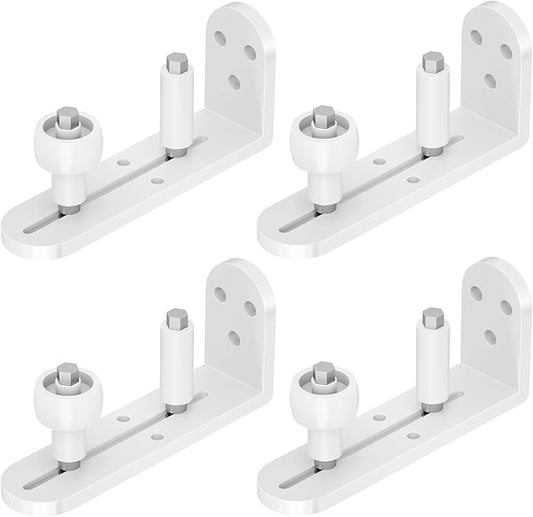 4PCS Sliding Barn Door Floor Guide, Adjustable Rollers Barn Door Hardware, Barn Door Rollers, Flush Flat Bottom Design, Rounded Edge Design (White)