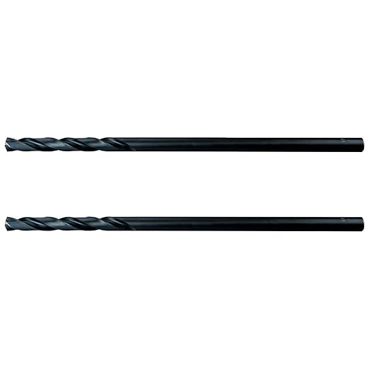 MAXTOOL 1/4"x12" 2pcs Identical Aircraft Extension Drills HSS M2 Extra Long Deep Twist Drill Bits Straight Shank Fully Ground Black; ACF02B12R16P2
