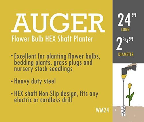 Willard & May Flower Bulb HEX Shaft Drill Planter, Non-Slip – 2.75 by 24 inch - Bulb & Bedding Plant Auger