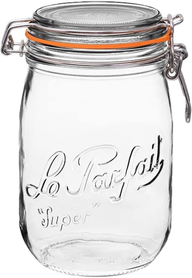 Le Parfait Super Jar - 1L French Wide Mouth Canning Jar w/Airtight Lid - Clear Quart Jar (1 pk)