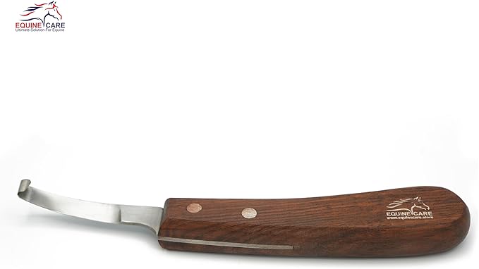 Equine Care Right-Handed Hoof Knife – Razor Sharp Short J2 Steel Blade, Professional Farrier Tool for Horse Hoof Trimming, Goats, Sheep & Livestock | Ergonomic, Rust-Resistant Wooden Handle.
