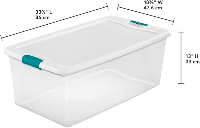 Sterilite 4 and 6 Pack Latching Storage Bins, Plastic Organizing Lidded Totes, 106 Qt and 64 Qt