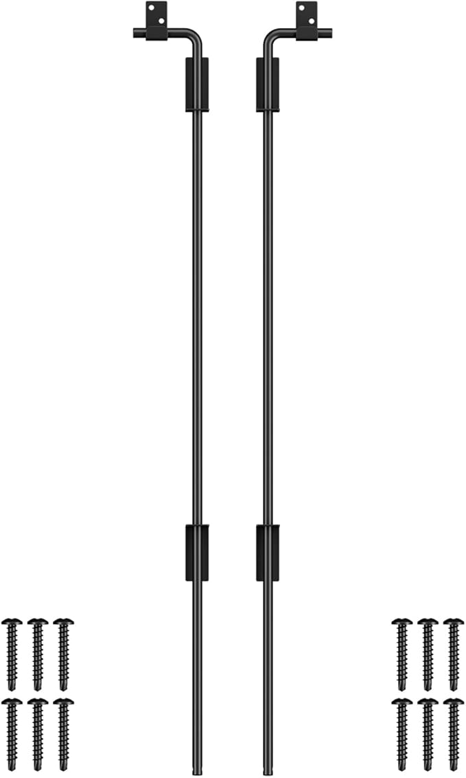 36" Cane Bolt Gate Drop Rod Heavy Duty Gate Hardware, Gate Ground Latch for Wood Metal Vinyl Gates Doors Stopper for Gate Ground, Wrought Iron Gate Latches, Black Finish-2 Pack