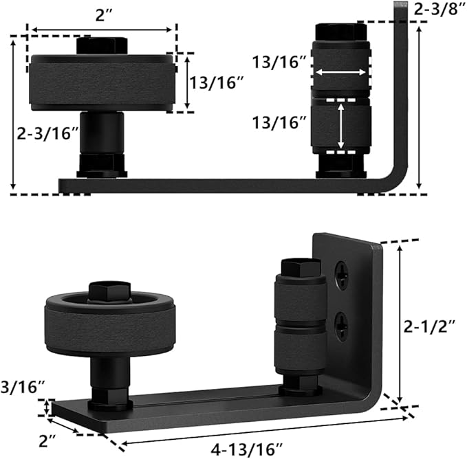 SKYSEN 2 Pack Barn Door Floor Guide Wall Mount Stay Roller,8 Setup Options, Flush Bottom,Black Powder Coated,Felt Strip, Countersunk Holes for Barn Door(706-2 Pack)