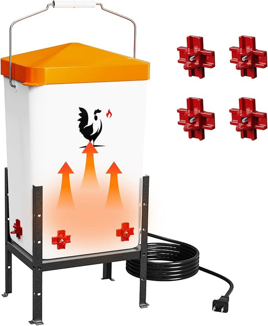 Heated Chicken Waterer for Winter, Poultry Water Heater with 4 Horizontal Nipples, Thermostatically Controlled, Adjustable Heights, Anti-Freezing Watering System for Coop (Orange, 12L)