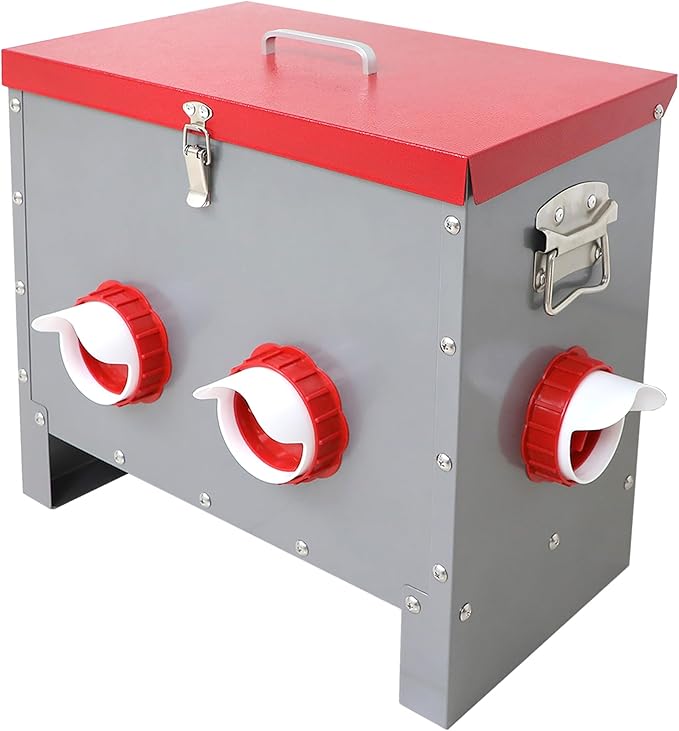 Automatic Chicken Feeder-40LB Metal Poultry Feeder No Waste with 6 Feeding Ports, Rat Proof Auto Chicken Feeders with Rust-Resistant Steel Frame, Locking Lid & Handle for Duck Geese Outdoor Use