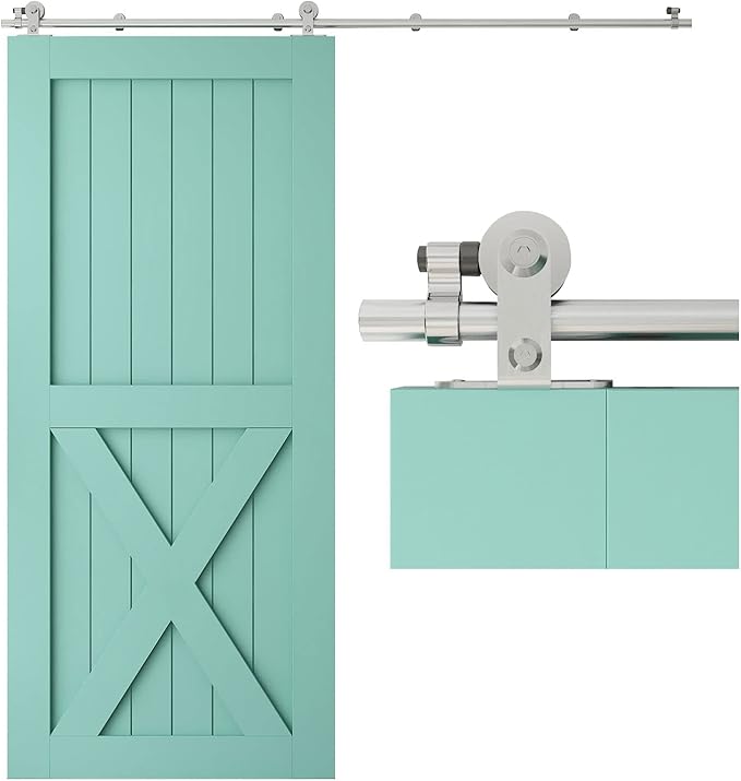 TSMST 6.6FT Sliding Barn Door Hardware Kit, Top Mount Stainless Steel Heavy Duty Sturdy Barn Door Track for Single Wood Door, Slide Smoothly Quietly (T Style)