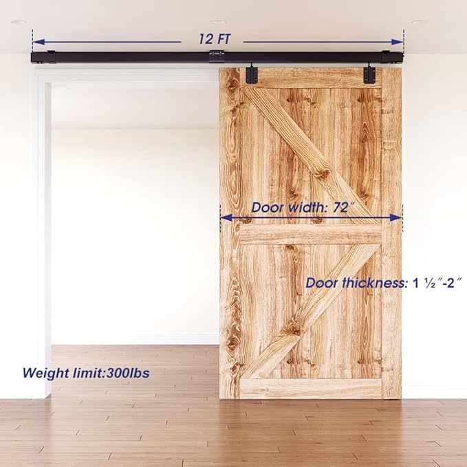 12FT Box Rail Hardware Heavy Duty Steel Sliding Barn Door Track, Ceiling Mount Kit, Fit Indoor and Exterior Door, Smoothly and Quietly Easy to Install Single Door Hardware