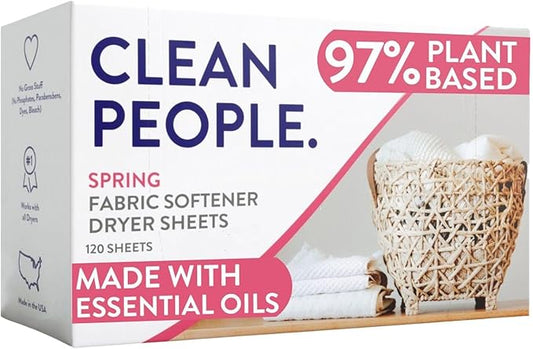 The Clean People Fabric Softener Dryer Sheets - Softens & Removes Static Cling - Vegan - Made with Essential Oils - Spring Scent, 120 Sheets