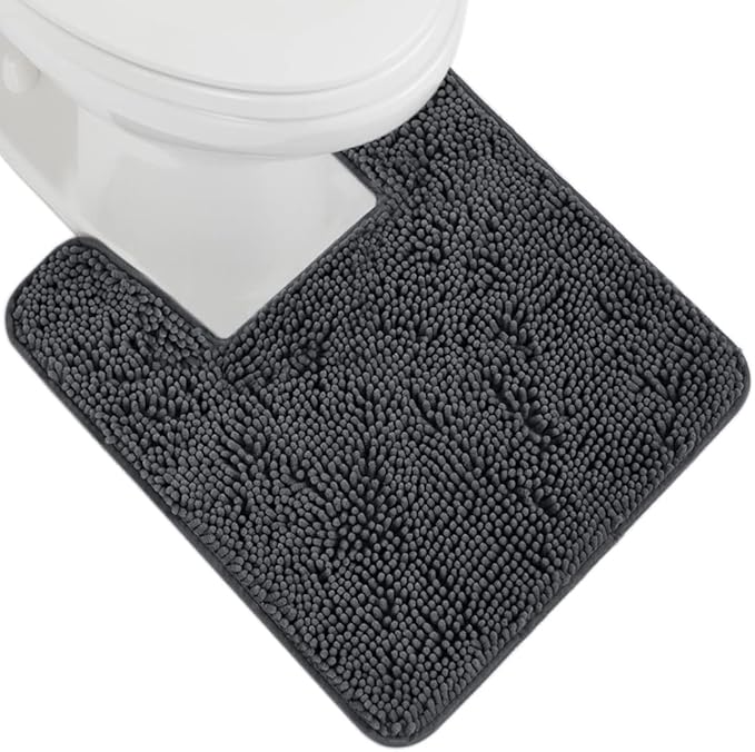 GORILLA GRIP Plush Absorbent Shaggy Chenille Bath Rug Mat for Square Toilet Base with Rubber Backing, Machine Washable Rugs, Soft Microfiber Contour Mats for Toilets, Bathroom Decor, Charcoal