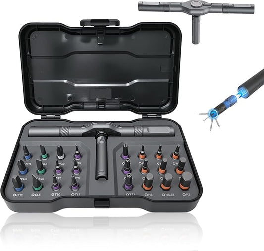 24 in 1 Magnetic Ratchet Screwdriver Set, Magnetic DIY Multi Bit Ratcheting Screwdriver Set, Removable Self-Assembly Portable Repair Tool kit for PC Mobile/Watch/Electronics/Bicycle