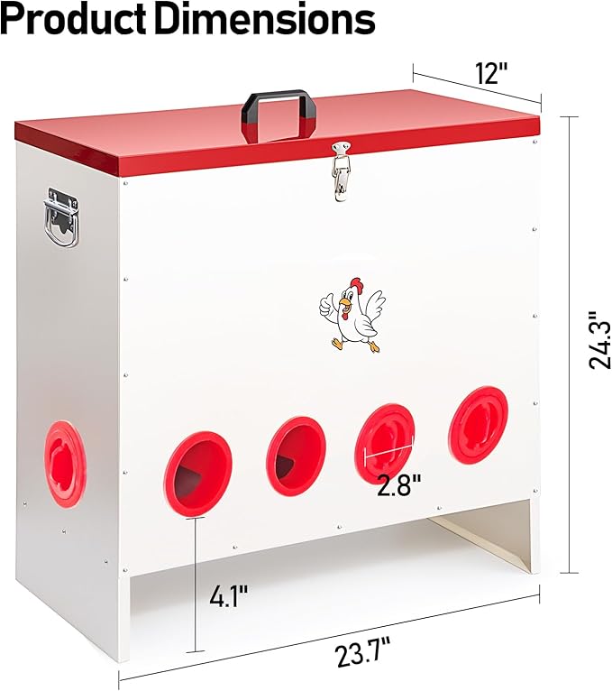 Metal Chicken Feeder 120 LBS Capacity, Automatic Poultry Feeder with 10 Ports, No-Waste Weather-Resistant Animal-Proof Outdoor Feed Bin for Chickens Ducks Geese Turkeys