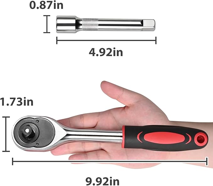 Egofine 12pcs 1/2 Inch Ratchet Socket Wrench Set, Drive Socket Set with 10 Sockets 10-15,17,19,22,24mm and 2 Way Quick Released Ratchet Handle and Extension Bar