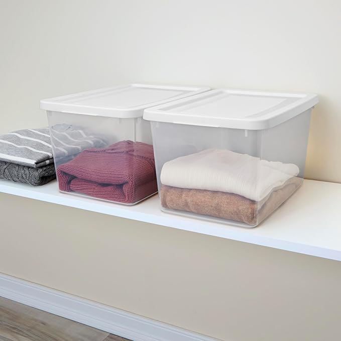 Sterilite 8-Pack Storage Box, Clear Plastic Storage Container Bins with Lids, 20 Quart - Heavy-Duty Organizing Containers for Closet, Bathroom, and Office