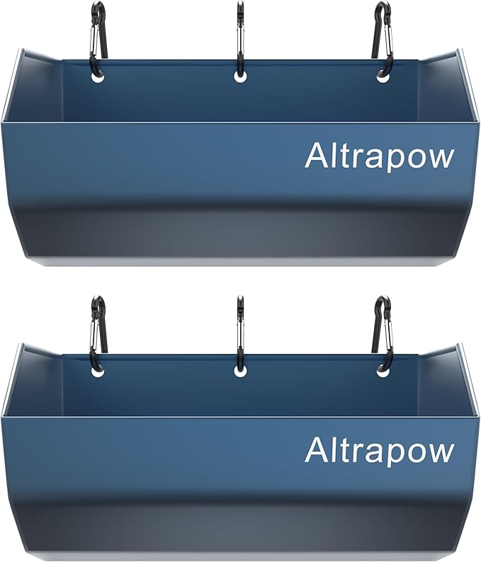 4.5 Quart Hanging Goat Feeder [Material of Metal] with Clips and Nylon Tie Wraps, Fence Feeder [Sturdy and Durable] for Goat, Pig and Dog, Blue, 2 Pack