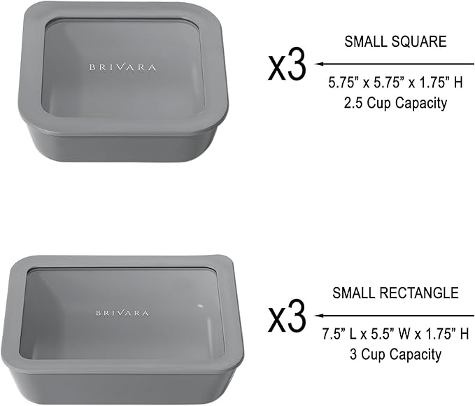 Ceramic Coated Glass Food Storage Container | No PTFE, PFOA, PFAS, and BPA | Reusable Non Toxic Meal Prep Container with Glass Lid | Easy To Store | 6 Piece Food Prep [Smoke]