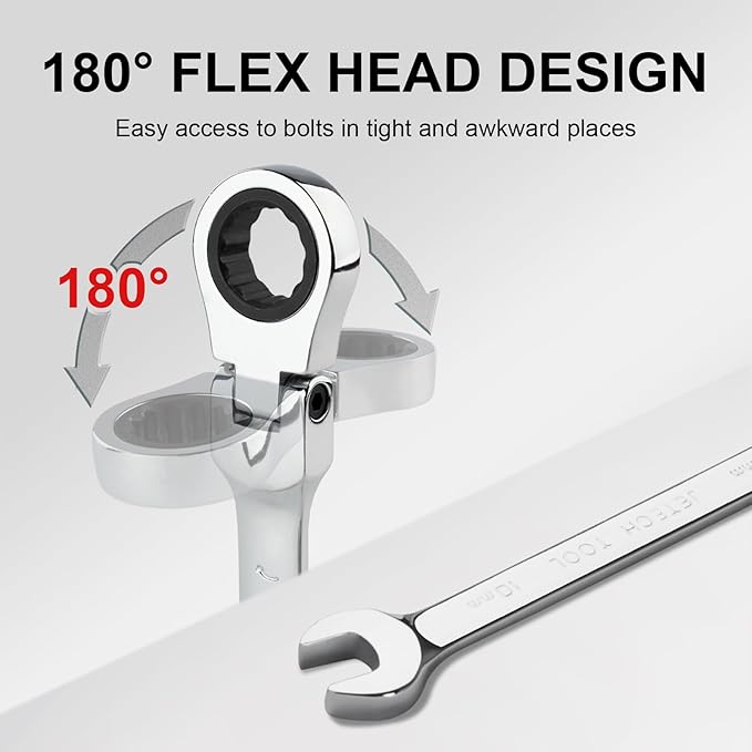 Jetech 10mm Ratchet Wrench Flex Head: Box End Wrench 12Pt| Metric Ratcheting Combination Chrome Vanadium,Forged, Extra Durability