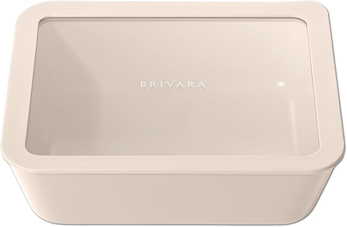 Ceramic Coated Glass Food Storage Container | No PTFE, PFOA, PFAS, and BPA | Reusable Non Toxic Meal Prep Container with Glass Lid | Easy To Store | 11 Cup Rectangle [Crema]