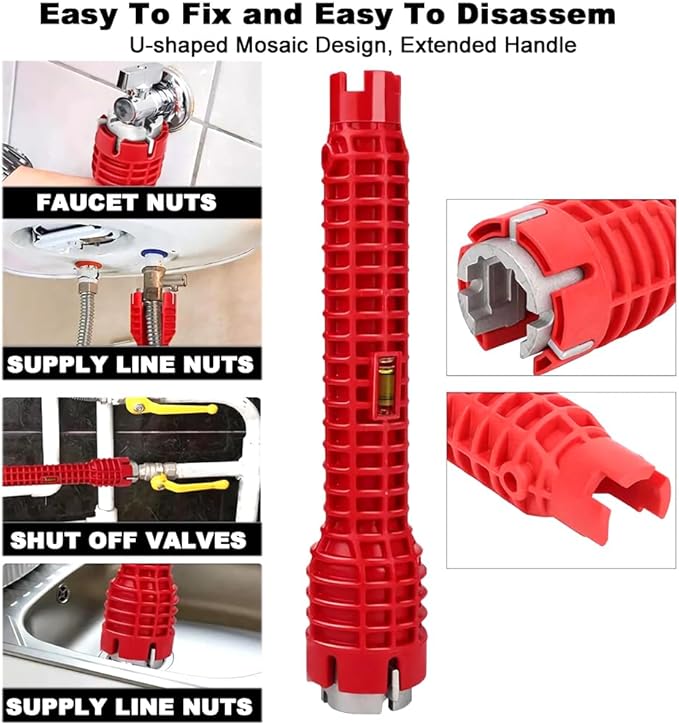 8 in 1Multifunctional Kitchen Faucet Sink Basin Wrench, Kitchen Drain Tub Removal nut Plumbing Plumber for Tight Spaces Installation and Repairs Tools