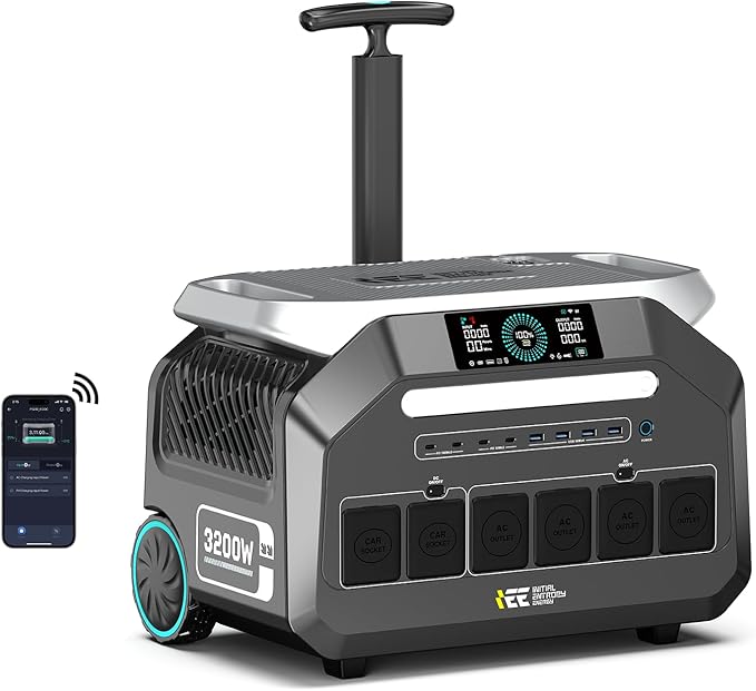 IEE 3200W(Peak 6400W) Solar Generator,2048WH Lifepo4 Battery Portable Power Station,1800W 1.2H Fast Charge,Below 30DB,14 Output Ports 5-8MS EPS,Power Station for Home Backup,RV.