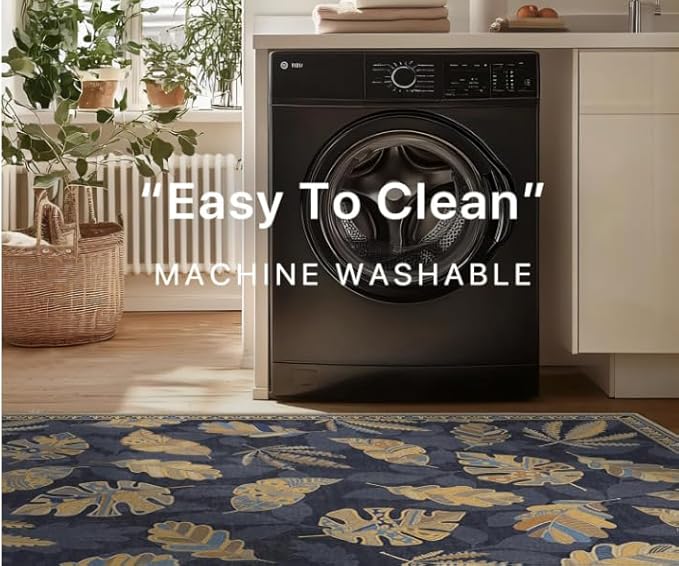 GENIMO Runner Rug 2x7 Non Slip Machine Washable Hallway Runner Rug, Low Pile Lightweight Rugs for Entryway, Hallway, Kitchen and Corridor, Leafy Twilight