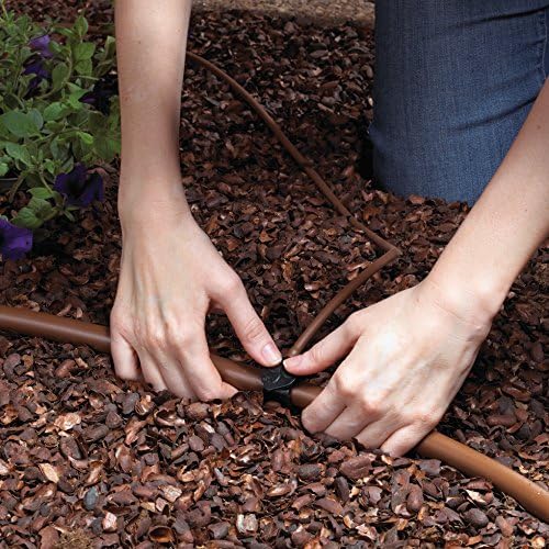 Raindrip SDGCBHP Automatic Drip Irrigation Watering Kit with Timer for Ground Cover & Flower Beds, Waters up to 200 Sq. ft, Timer with Customizable Settings & 13 GPH Half-Circle Adjustable Sprayers, Black;Galvanized Steel;Brown