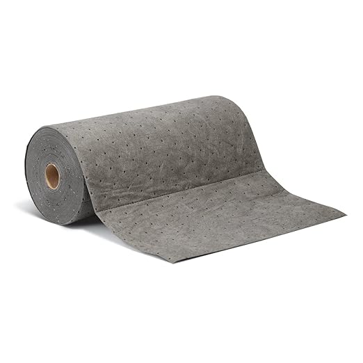 PIG Absorbent Mat Roll for Oil and Other Liquids | 1 Lightweight Mat Roll | 15" W x 50' L | Absorbs up to 3.3 gal per Roll | Gray | PM50435