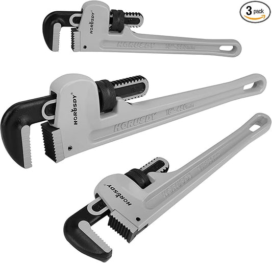 HORUSDY 3 - Piece Aluminum Pipe Wrench Set 10", 14", 18" | Ultra-Light Durable Adjustable Pipe Wrenches for Plumbing, HVAC, Farm, DIY | Heavy Duty Drop Forged Secure Locking Tool Kit