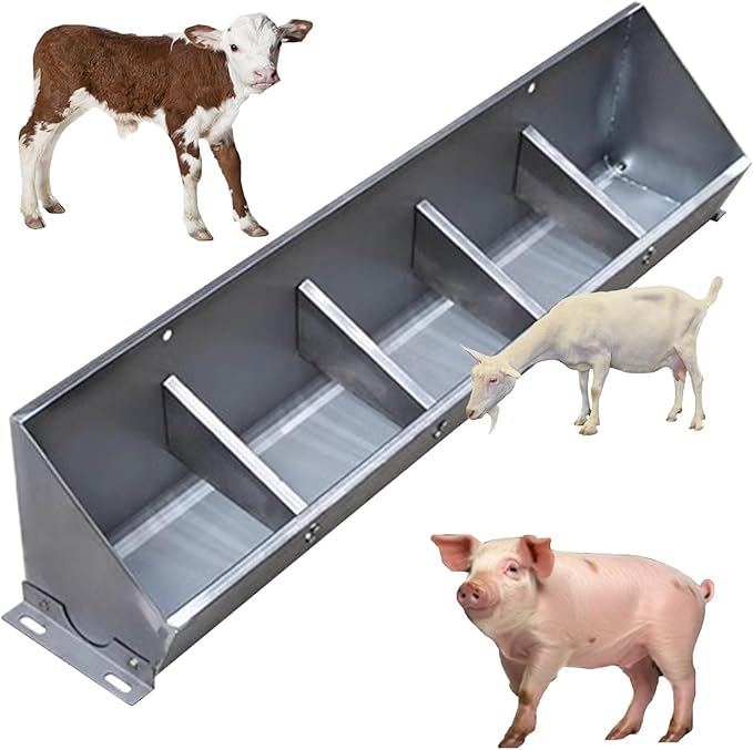 Heavy Duty 2-in-1 Stainless Steel Livestock Feed Trough for Pigs, Sheep, Cattle, and Goats - Hanging Design with Sloped Opening, 39.4" Long, Easy Feeding for Farm Animals