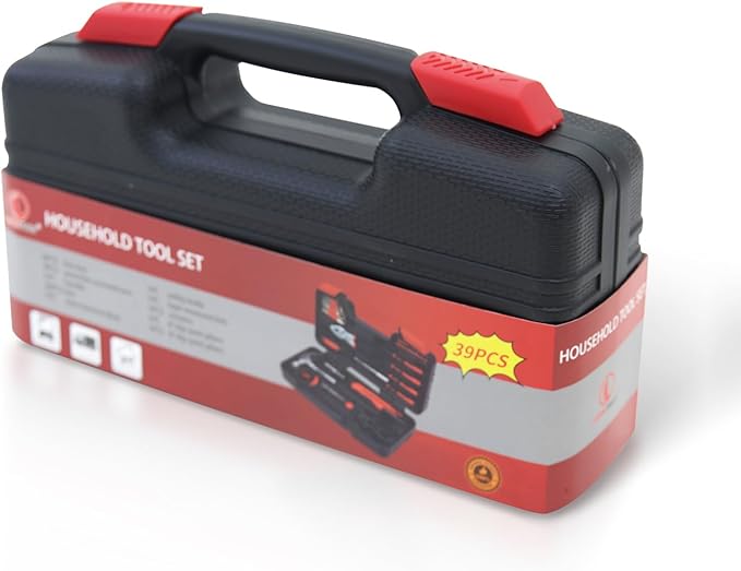 39-Piece Household Tools Kit - Comprehensive and Essential Repair Set Tools for Dorm, Home Use, DIY (39p-red)