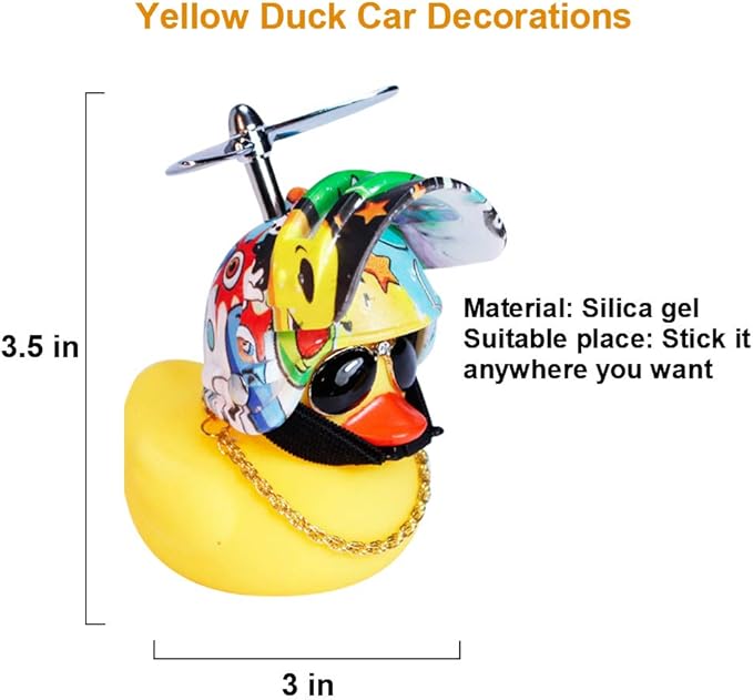 wonuu Rubber Duck Toy Car Ornaments Yellow Duck Car Dashboard Decorations Squeeze Duck Bicycle Horns with Propeller Helmet