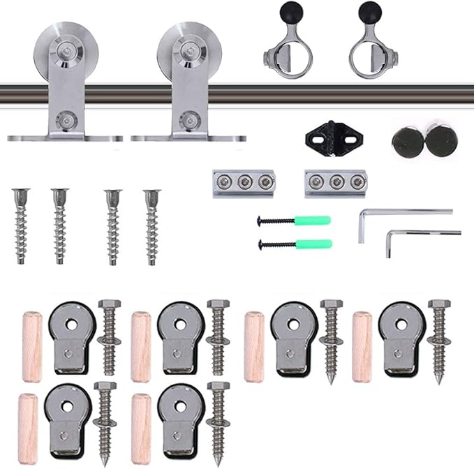 TSMST 9FT Sliding Barn Door Hardware Kit, Top Mount Stainless Steel Heavy Duty Sturdy Barn Door Track for Single Wood Door, Slide Smoothly Quietly (T Style)