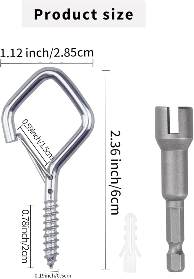 50 PCS Sliver Eye Screw Hooks for Hanging Heavy Duty with Safety Buckle.Metal Ceiling Hooks for Hanging Plants Cup Wind Chime Bird Feeders Patio Lights at Indoor&Outdoor