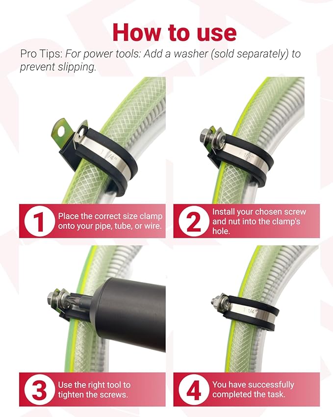 125PCS Cable Clamps Assortments Kit, 10 Sizes from small hose clamps 1/4", 3/8" to 5/8" & 1-3/4" large Stainless Steel Rubber Coated Insulated Cable Clamps for Metal Wire, Cable, Pipe, Hose,Fuel line