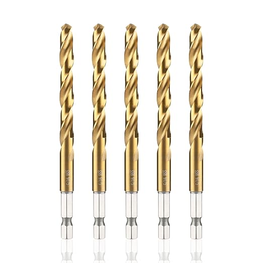 amoolo 5/16 Impact Drill Bit Sets, 5Pcs Titanium HSS Twist Hex Shank Drill Bit Set for Metal, Steel, Wood, Plastic, Quick Change Design