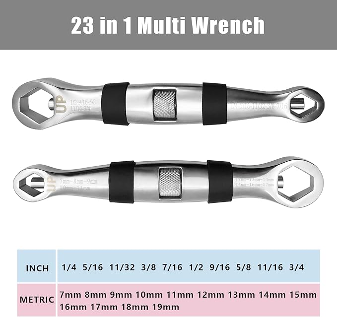 Universal Multifunctional Adjustable Wrench 23 in 1 Spanner Nut and Bolt Pocket Tool from 1/4 to 3/4 Inch and 7mm to 19mm
