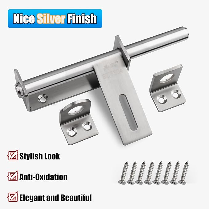 Heavy Duty Barrel Bolts Safety Door Lock, 6.7 Inch Slide Bolt Gate Latch with Padlock Hole,Solid SUS304 Stainless Steel Barrel Bolt Latch for Wooden Fence, Yard Door, Barn Door, Shed Door, Interior