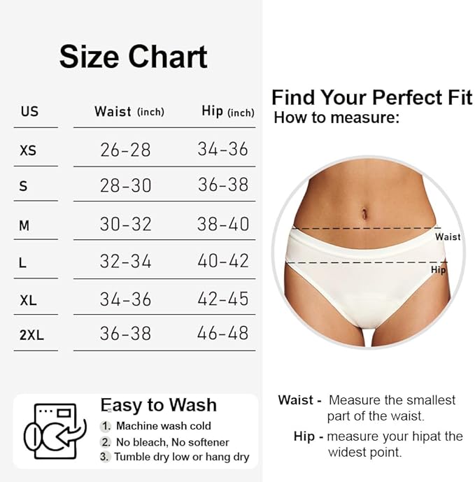 Battewa Leak Proof Underwear for Women Incontinence Underwear Teens Ladies Cotton Leakproof Panties Bikini Absorbent 40ml,3Pack (3Color,X-Small)