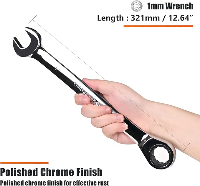 Egofine 1 inch Ratcheting Combination Wrench SAE, Industrial Grade Gear Spanner with 12-Point Design, 72-Tooth Ratchet, Chrome Vanadium Steel