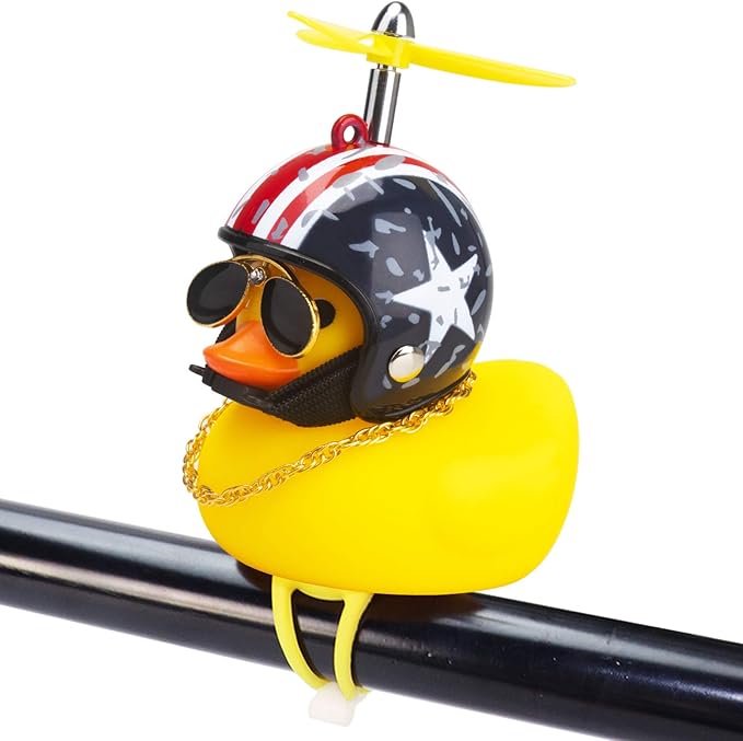 wonuu Rubber Duck Toy Car Ornaments Yellow Duck Car Dashboard Decorations Squeeze Duck Bicycle Horns with Propeller Helmet