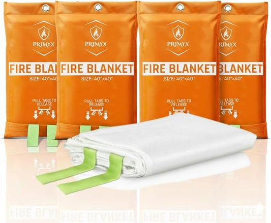 Emergency Fire Blanket 40"x40" (4-Pack) – Fireproof Survival Blanket for Home, Kitchen, RV & Camping – Smothers Grease & Electrical Fires – Reusable, Pet & Family Safe Fire Safety Gear