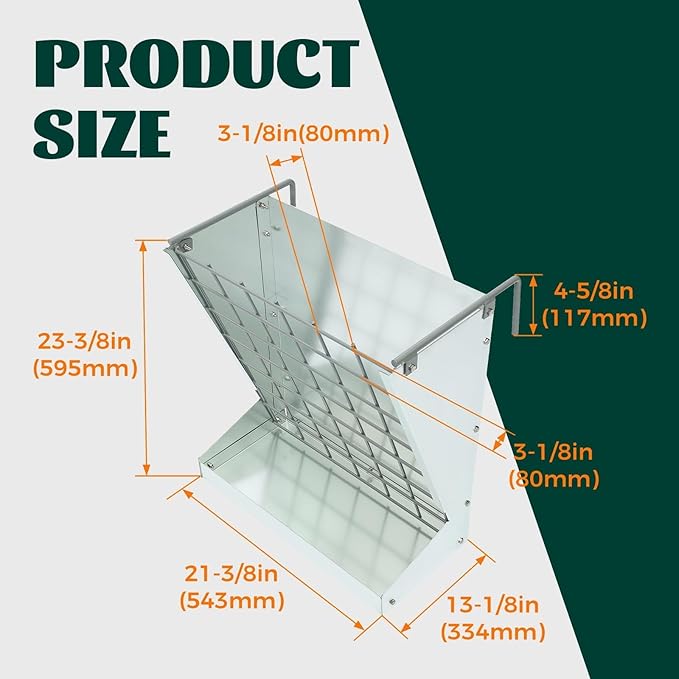 KUAFU Hay Feeder 2 in 1 Hay Rack Wall Mount Goat Feeders，Heavy Duty Galvanized Steel Hanging Feeders for Farm Livestock Small Goat & Sheep Grain Indoor Outdoor Uses