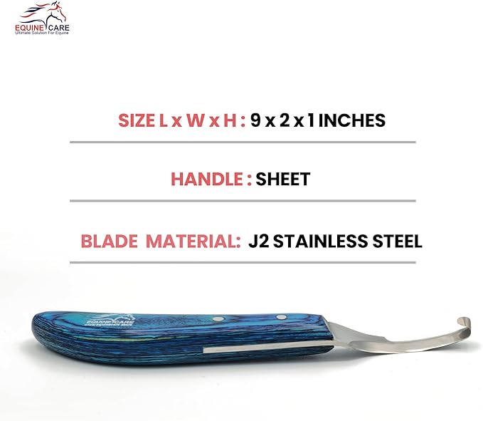 Equine Care Left-Handed Hoof Knife – Double-Ended Farrier Hoof Trimmer with Ultra-Sharp J2 Stainless Steel Blade, Ergonomic Handle – Professional Farrier Tool for Horses, Cows & Farm Livestock.