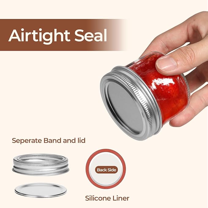 ComSaf Mini Mason Jars 4oz - 8 Pack, Regular Mouth Mason Jar with Lids and Seal Bands, Small Glass Canning Jar for Spice, Jam, Honey, Jelly, Dessert, Shower Wedding Favors, DIY Candles Decor