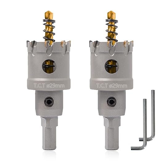 1-1/8" (28mm) TCT Hole Saw Heavy Duty Carbide 2-Pack Tungsten Carbide Tipped Hole Cutters cuts Stainless Steel, mild Steel, Iron, Copper, Brass, Plastic Titanium-Plated Pilot Drill Bits