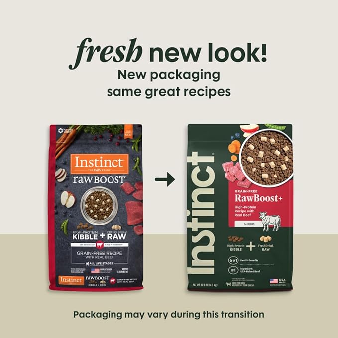 Instinct Raw Boost, Natural Dry Dog Food with Freeze Dried Pieces, High Protein, Grain Free Recipe - Real Beef, 10 lb. Bag